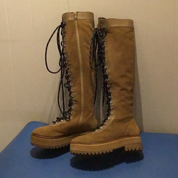 H&M knee high lace up real Suede Tan Boots - Picture 8 of 11